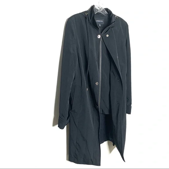 London Fog Women Black Layered Trench Coat with Hood Size Small - Picture 2 of 9